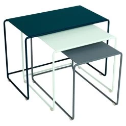 Lot De 3 Tables Basses Gigognes FERMOB Oulala - Bleu Acapulco / Menthe Glaciale / Gris Orage