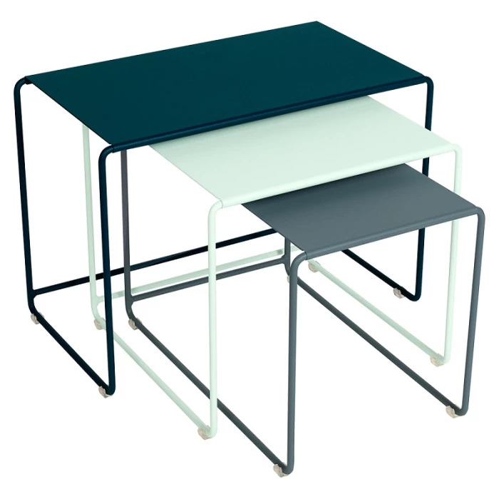 Lot De 3 Tables Basses Gigognes FERMOB Oulala - Bleu Acapulco / Menthe Glaciale / Gris Orage 3 Lot De 3 Tables Basses Gigognes FERMOB Oulala - Bleu Acapulco / Menthe Glaciale / Gris Orage