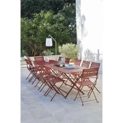 Table De Jardin 8 Personnes FERMOB Cargo 128 X 128 Cm - Ocre Rouge -Faites partie du mobilier de jardin. 024120 table jardin fermob cargo 128 128 cm ocre rouge ambiance 2