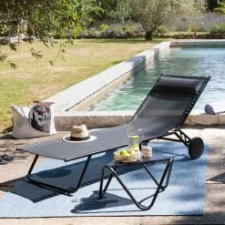 Lit Bain De Soleil LAFUMA Miami - Obsidian -Faites partie du mobilier de jardin. lfm2720 6897 lit bain soleil lafuma miami noir ambiance 2